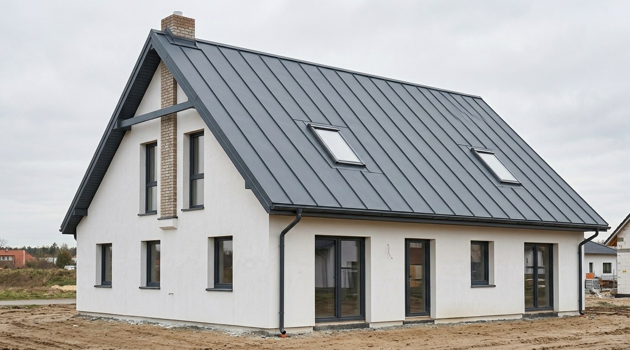 Neubau mit fertigem Stehfalzdach in Anthrazit