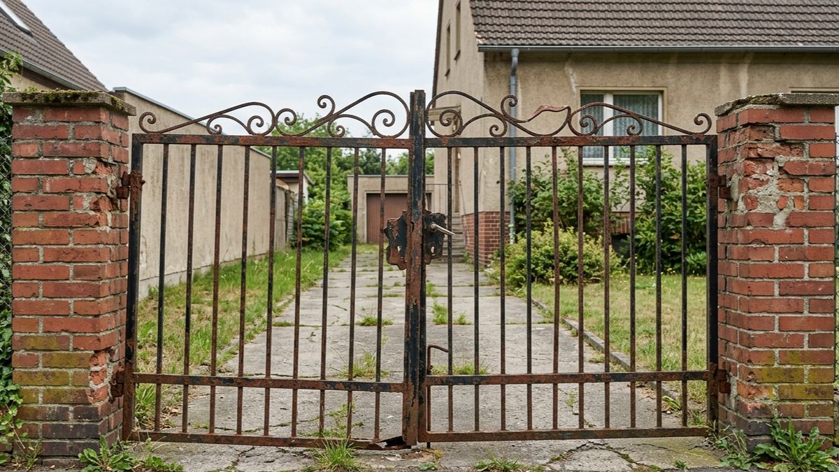Verrostetes schmiedeeisernes Tor vor der Erneuerung